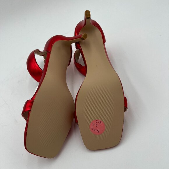 Red Women’s Ankle Strap Sandals High Heel Zippers Square Toe Shoes Prom Shopping - Picture 6 of 6